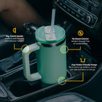 RTIC 30 oz Ceramic Lined Road Trip Tumbler with Handle and Leak-Resistant Straw Lid, Plum