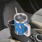 Penguin Winter Travel Tumbler with Lid and Straw, Stainless Steel Insulated Cup with Cute Snow & Ski Design