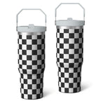 1pc Black and white grid 30oz Tumbler with Straw & Handle - Insulated Stainless Steel Cup | Holiday Gift for Man Women (Christmas, Valentine's, Birthday)