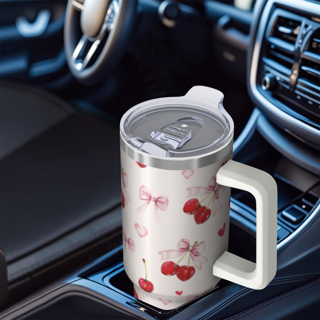 1pc cherry 40oz Tumbler with Straw & Handle - Insulated Stainless Steel Cup | Holiday Gift for Man Women (Christmas, Valentine's, Birthday)