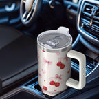 1pc cherry 40oz Tumbler with Straw & Handle - Insulated Stainless Steel Cup | Holiday Gift for Man Women (Christmas, Valentine's, Birthday)