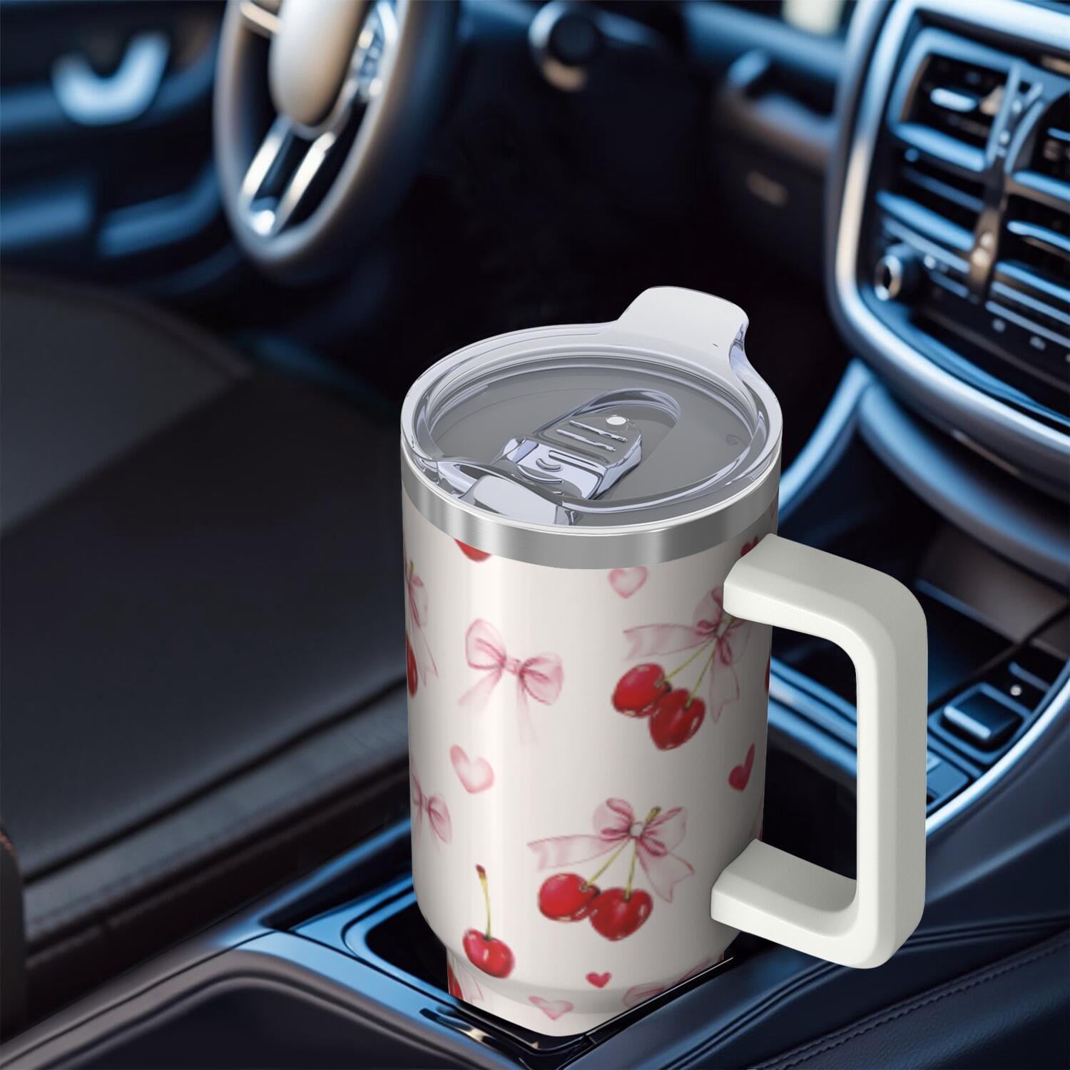 1pc cherry 40oz Tumbler with Straw & Handle - Insulated Stainless Steel Cup | Holiday Gift for Man Women (Christmas, Valentine's, Birthday)
