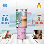 40oz Hello Kawaii Cat Cute Stainless Steel Tumbler with Lid and Straw,Spill Proof Travel Cup Double Wall Vacuum Insulated Coffee Mug with Handle Pink