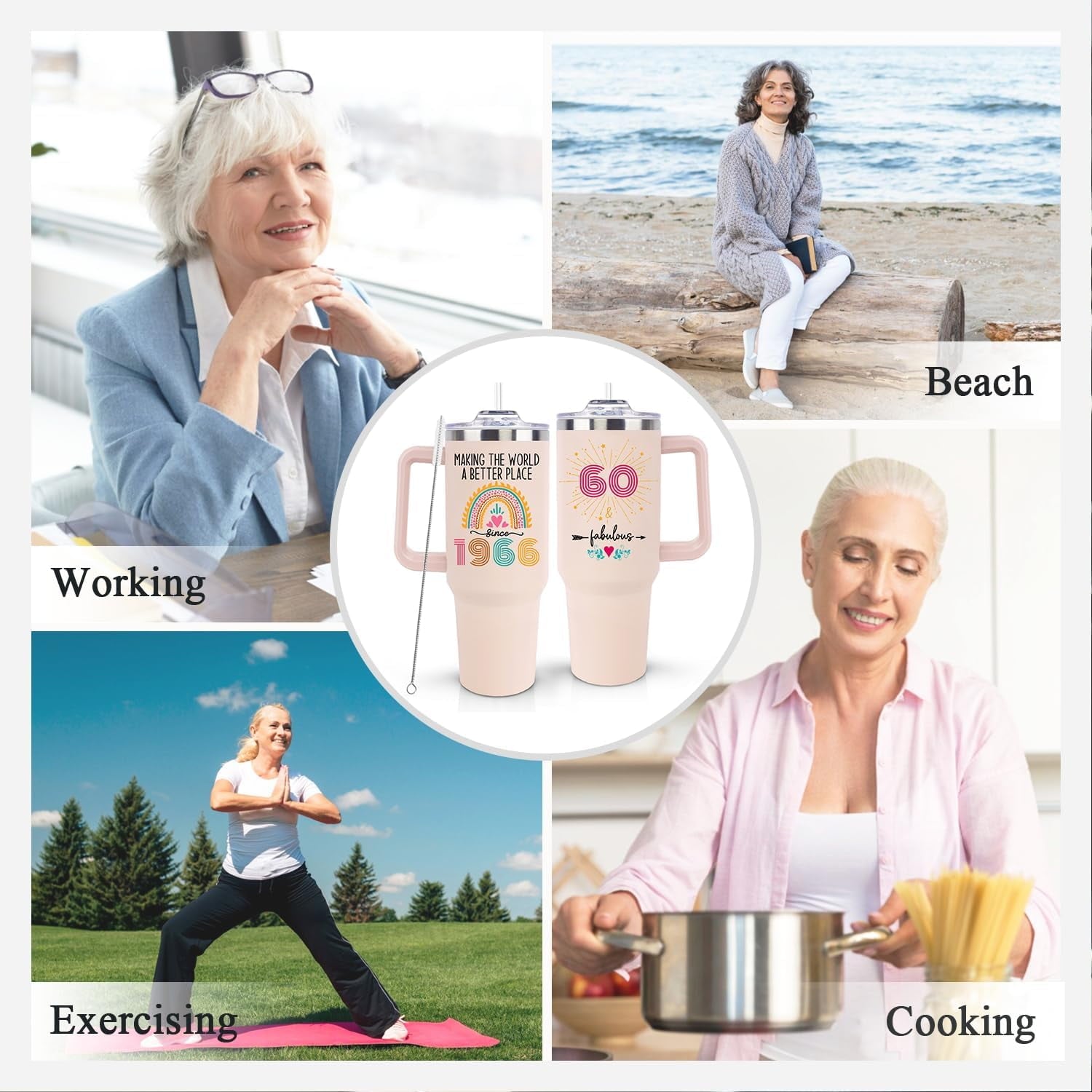 60th Birthday Gifts for Women Her, 1966 60th Birthday Decorations for Woman, Turning 60 Year Old Gifts For Women Mom Wife Grandma, 60 th Birthday Ideas, 40oz Tumbler Cup