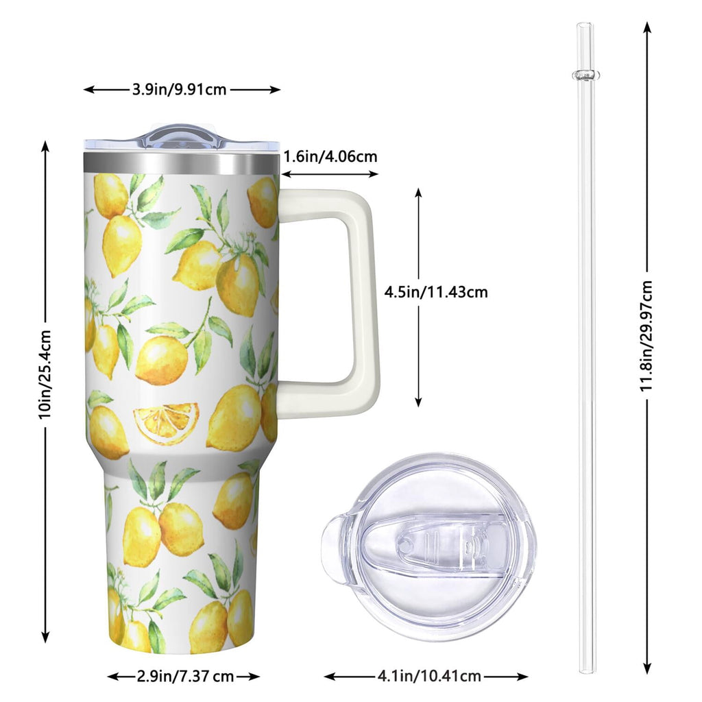 40oz Lemon Tumbler Lemon Theme 40 oz Tumbler with Handle & Straw Spill Proof Lid Double Insulated Mug Gifts for Lemon Men Women