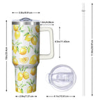 40oz Lemon Tumbler Lemon Theme 40 oz Tumbler with Handle & Straw Spill Proof Lid Double Insulated Mug Gifts for Lemon Men Women