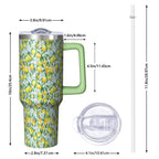 40 oz Lemon Theme Tumbler Spill Proof Lid 40oz Lemon Tumbler with Handle & Straw Double Insulated Travel Coffee Cup Lemon Lover Gifts for Men Women