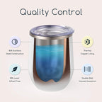Maars Bev Stainless Steel Stemless Wine Glass Tumbler with Lid, Vacuum Insulated 12 oz Cup | Spill Proof, Travel Friendly, Fun Cocktail Drinkware - 2 Pack Seafoam Blue