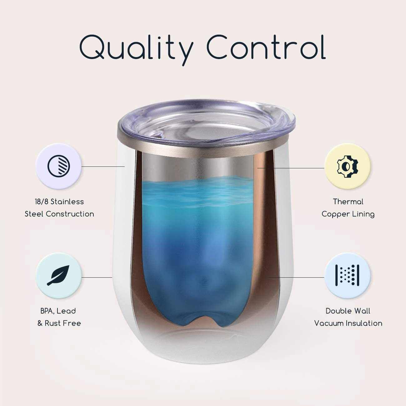 Maars Bev Stainless Steel Stemless Wine Glass Tumbler with Lid, Vacuum Insulated 12 oz Cup | Spill Proof, Travel Friendly, Fun Cocktail Drinkware - 2 Pack Seafoam Blue
