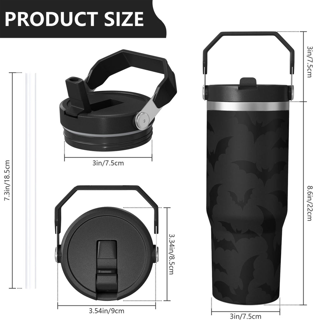 1pc Halloween Bat 30oz Tumbler with Straw & Handle - Insulated Stainless Steel Cup | Holiday Gift for Man Women (Christmas, Valentine's, Birthday)