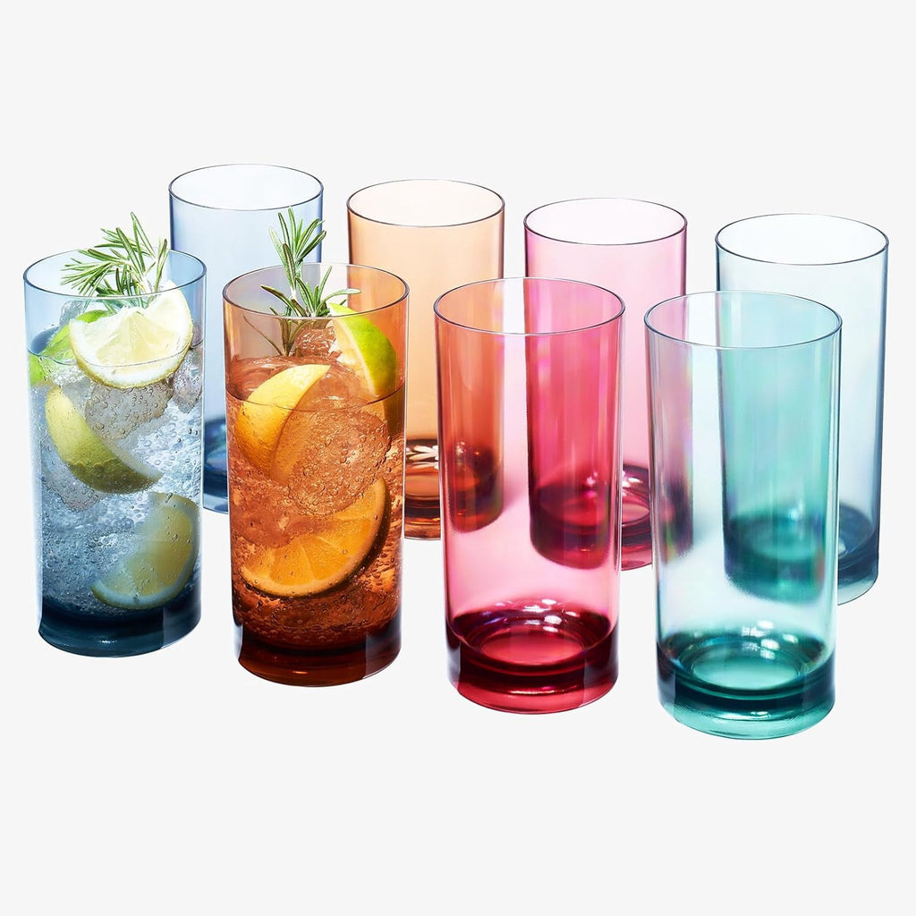 Colored Plastic Reusable Drinking Glasses | Set of 8 | Restaurant Style 16 oz Muted Acrylic Unbreakable Tall Tumbler, Juice, Wine Cups | BPA-Free Tumblers | Top-Rack Dishwasher Safe Shatterproof