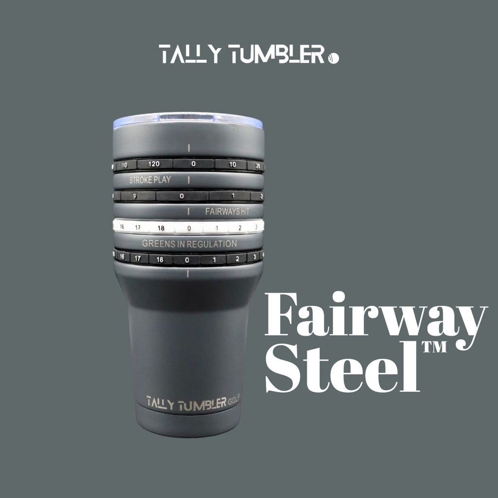 Tally Tumbler Golf Fairway Steel Gray 30oz Scorekeeping Insulated Drinking Tumbler