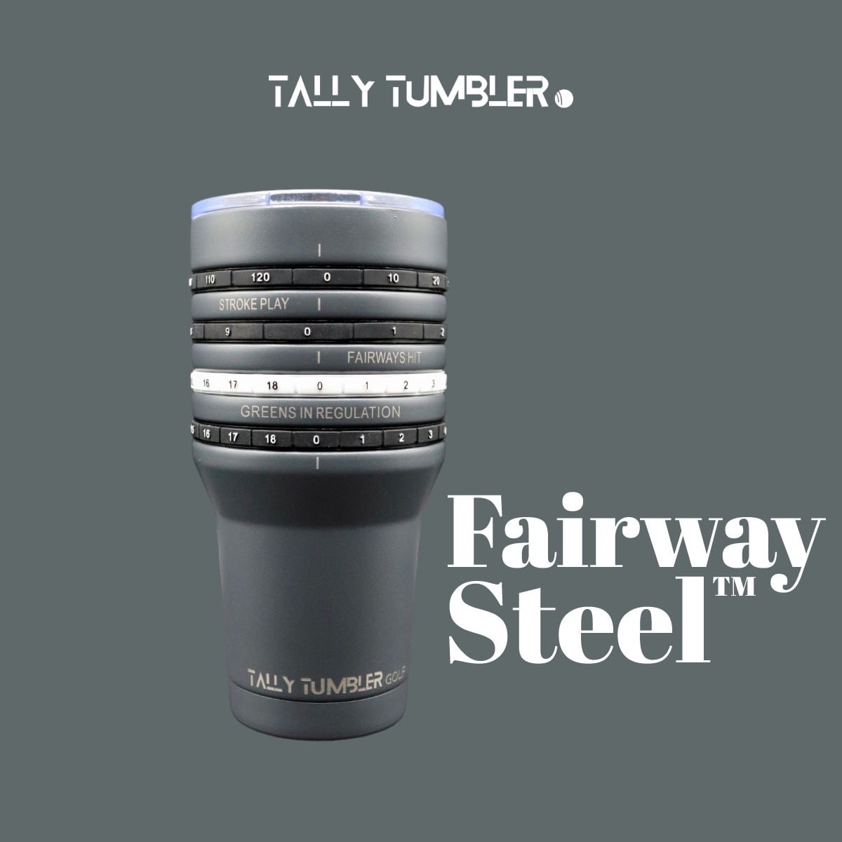 Tally Tumbler Golf Fairway Steel Gray 30oz Scorekeeping Insulated Drinking Tumbler