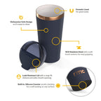 RTIC 18 oz Ceramic Lined Insulated Happy Hour Pint Tumbler, Leak Resistant Lid, Soft-Touch Exterior, Dark Midnight Dust