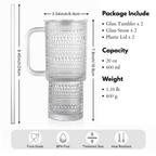 26oz Drinking Glasses with Handle & Lid – 2-Pack Large Iced Coffee Cups with Straws, Modern Glass Tumbler for Cold & Hot Beverages, Aesthetic Travel Cup for Smoothies, Tea, and Juice