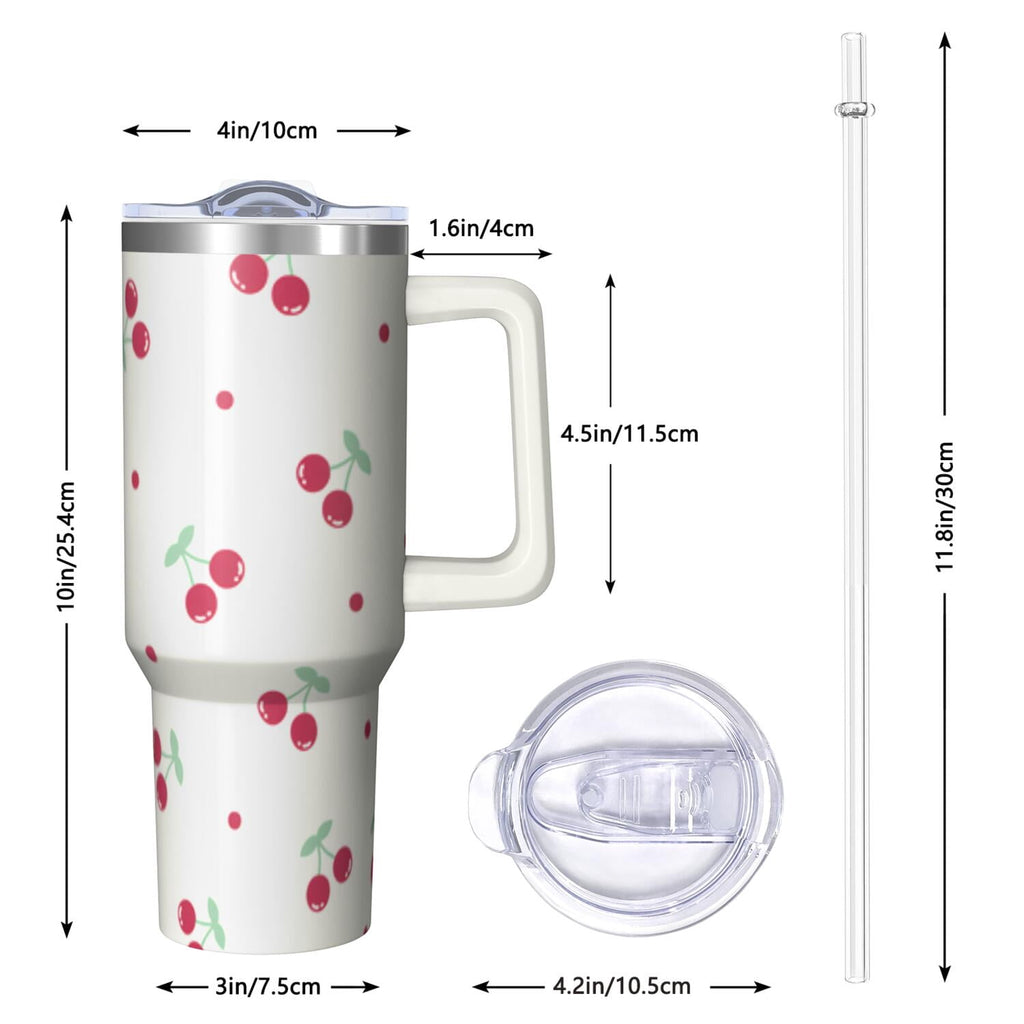 1pc cherry 40oz Tumbler with Straw & Handle - Insulated Stainless Steel Cup | Holiday Gift for Man Women (Christmas, Valentine's, Birthday)