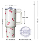 1pc cherry 40oz Tumbler with Straw & Handle - Insulated Stainless Steel Cup | Holiday Gift for Man Women (Christmas, Valentine's, Birthday)