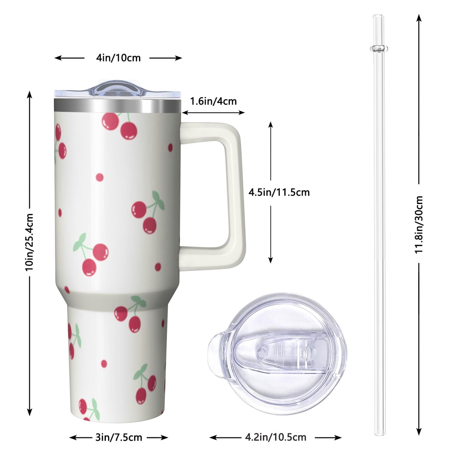 1pc cherry 40oz Tumbler with Straw & Handle - Insulated Stainless Steel Cup | Holiday Gift for Man Women (Christmas, Valentine's, Birthday)