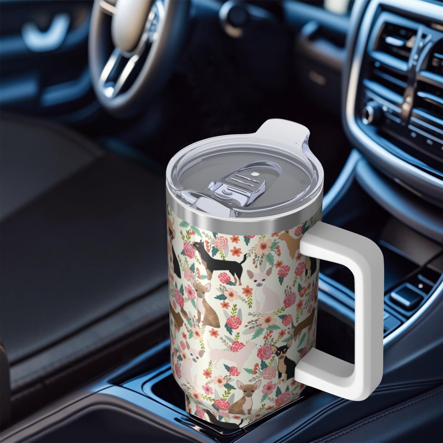 Dog Lover’s Travel Mug – 40oz Double Wall Stainless Steel Tumbler with Handle, Spill Proof Lid and Coffee Straw