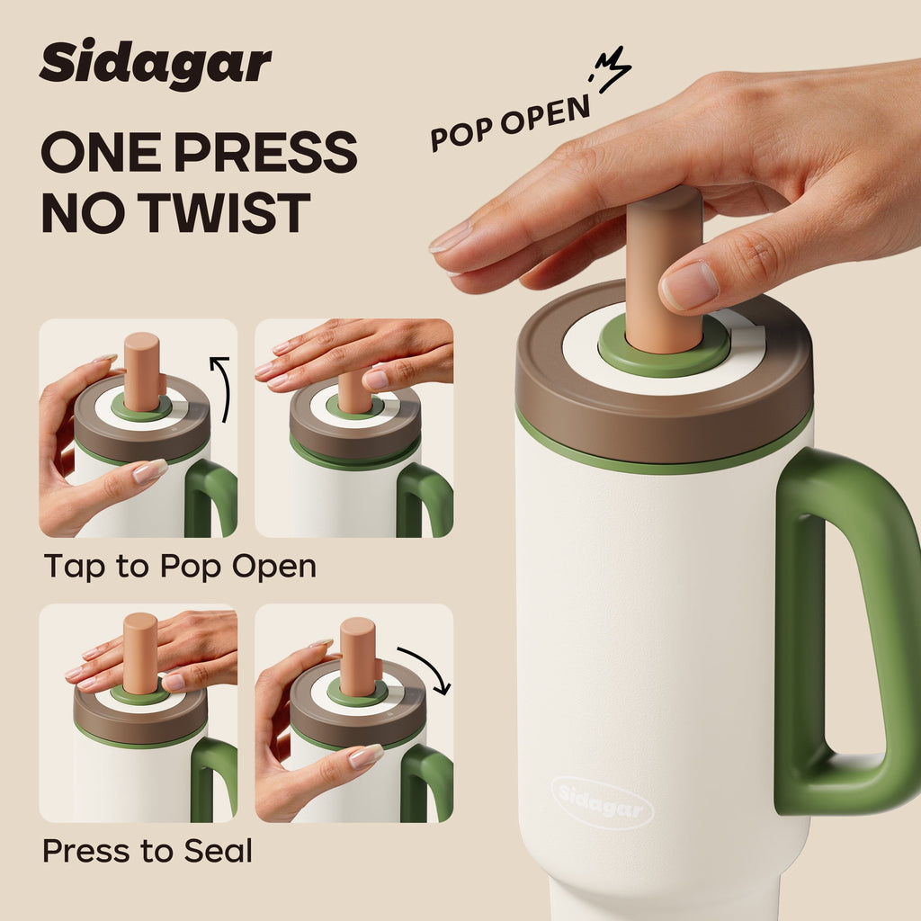 Sidagar 36 oz Stainless Steel Vacuum Insulated Ceramic Lined Tumbler, Cream Sprout White