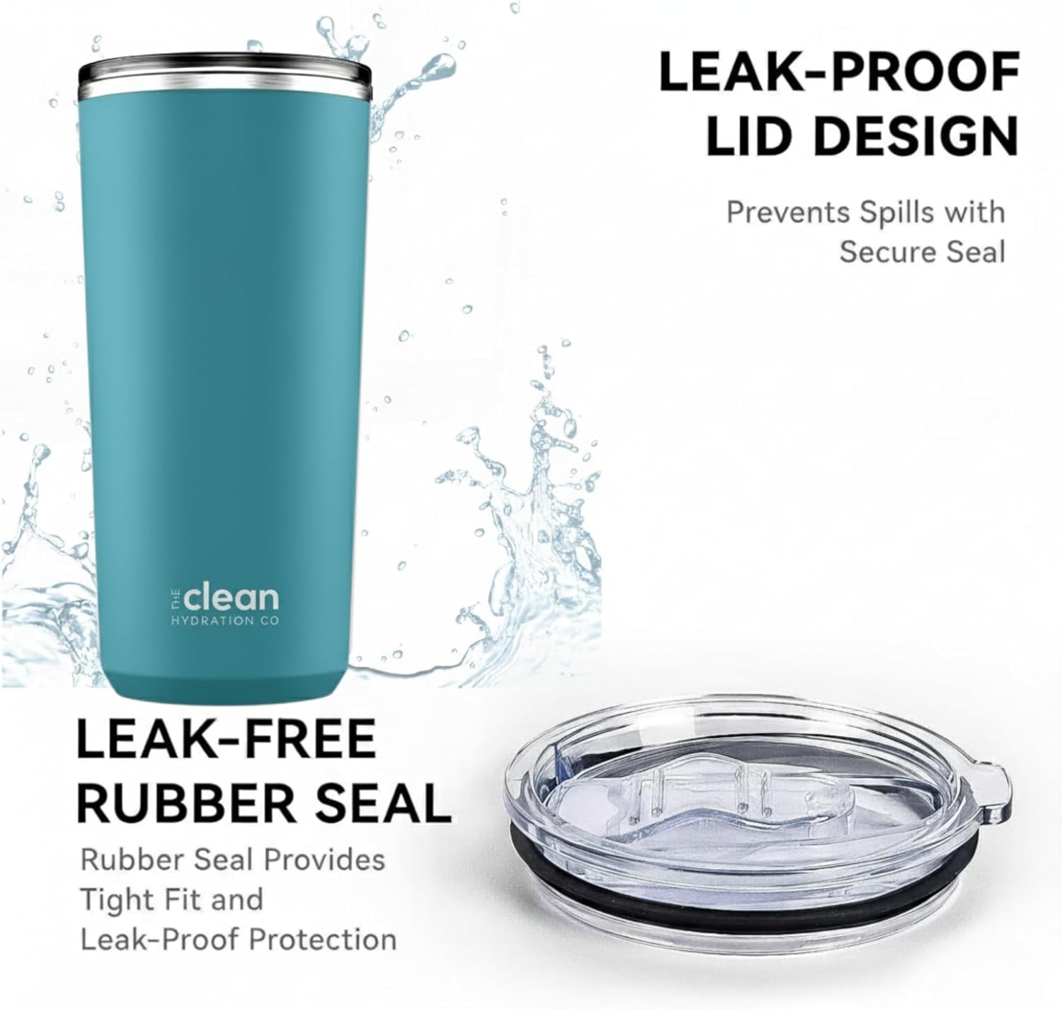 The Clean Hydration 20 oz Insulated Stainless Steel Travel Mug with Ceramic Inner Coating and No Metal Taste - Aqua