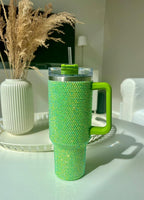 STP GOODS Stainless Steel Rhinestone Insulated Tumbler with Handle Lid and Straw 40 fl oz (1200 ml) Double-Wall Travel Mug, Light Green