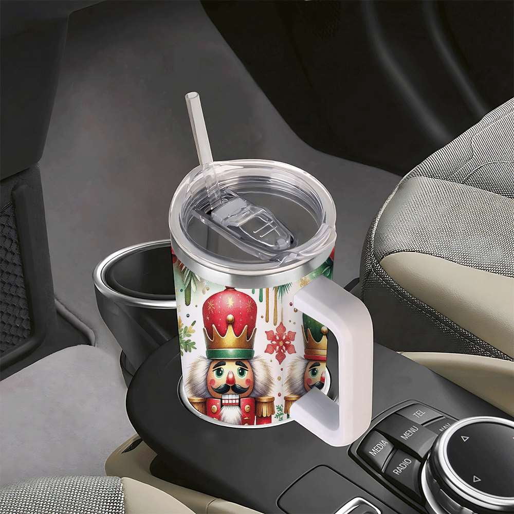 Nutcracker Christmas Insulated Tumbler with Lid and Straw, Holiday King Soldier Design Stainless Steel Travel Cup