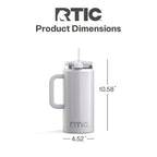 RTIC 64 oz Ceramic Lined Road Trip Tumbler with Handle and Leak-Resistant Straw Lid, White Glitter