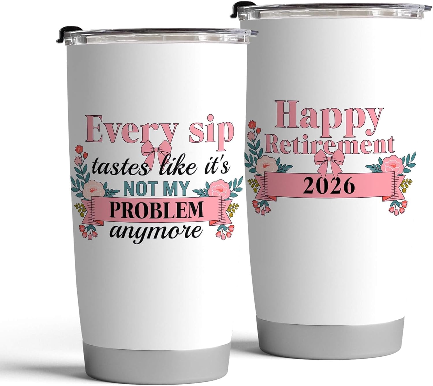 Fancyfams 20oz Retirement Tumbler for Women 2026, Happy Retirement Gifts, Every Sip Tastes Like Its Not My Problem Anymore, Insulated Stainless Steel Coffee Cup, Floral Gift Box (Every Sip 26)