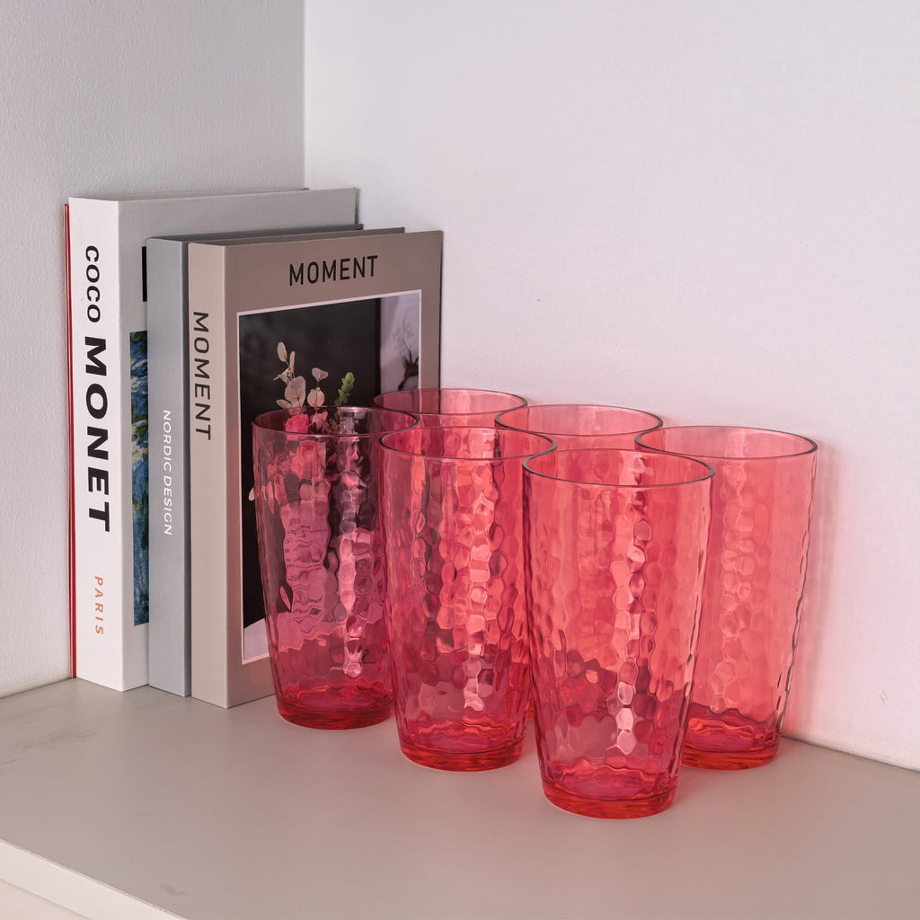 Yalin 20 Ounce Acrylic Drinking Glasses, Reusable Plastic Tumbler, Stackable, BPA-Free, Shatter Proof, Dishwasher Safe, Set of 6 Cups (Red)