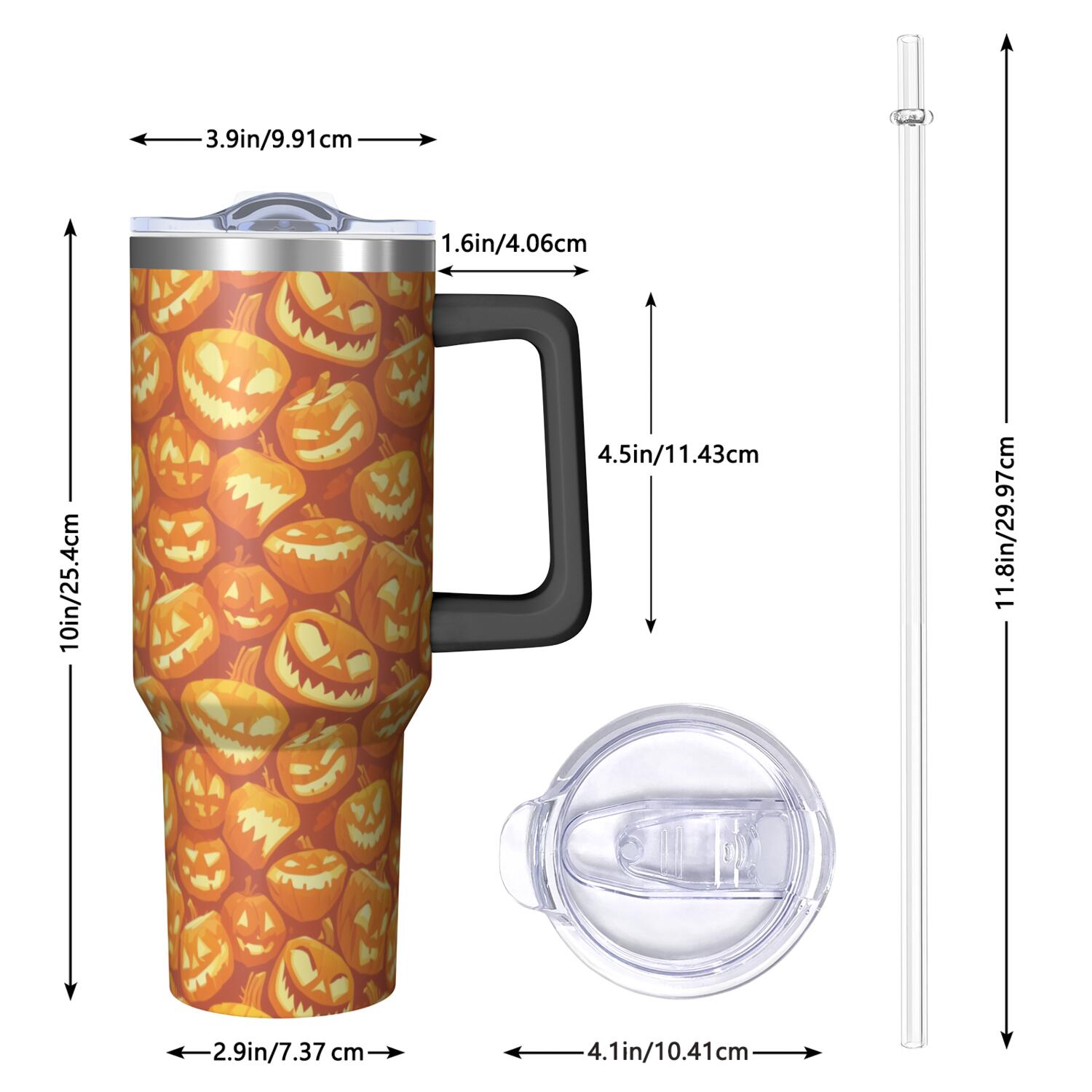 Halloween Style Mega Mug 40oz – Stainless Steel Insulated Tumbler with Handle and Straw, Large Capacity Travel Cup for Hot & Cold Drinks