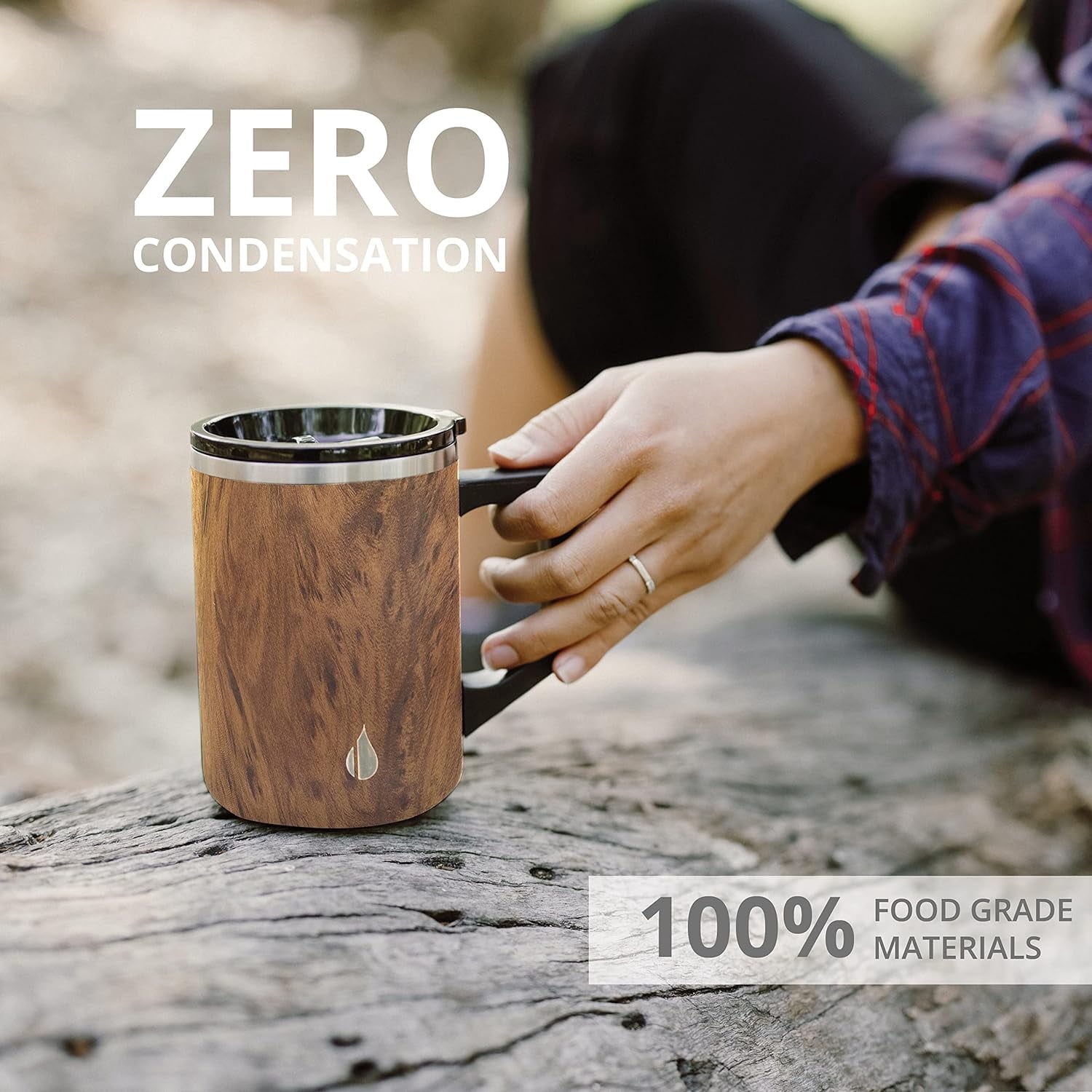 Elemental Summit Insulated Coffee Mug with Lid & Handle, Insulated Vacuum Camp Coffee Cup, Triple Wall Stainless Steel Travel Mug, Hot and Cold Thermal Coffee Tumbler, 16oz - Teakwood