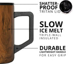 Elemental Summit Insulated Coffee Mug with Lid & Handle, Insulated Vacuum Camp Coffee Cup, Triple Wall Stainless Steel Travel Mug, Hot and Cold Thermal Coffee Tumbler, 16oz - Teakwood