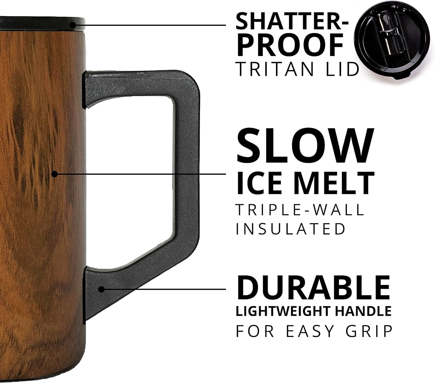Elemental Summit Insulated Coffee Mug with Lid & Handle, Insulated Vacuum Camp Coffee Cup, Triple Wall Stainless Steel Travel Mug, Hot and Cold Thermal Coffee Tumbler, 16oz - Teakwood