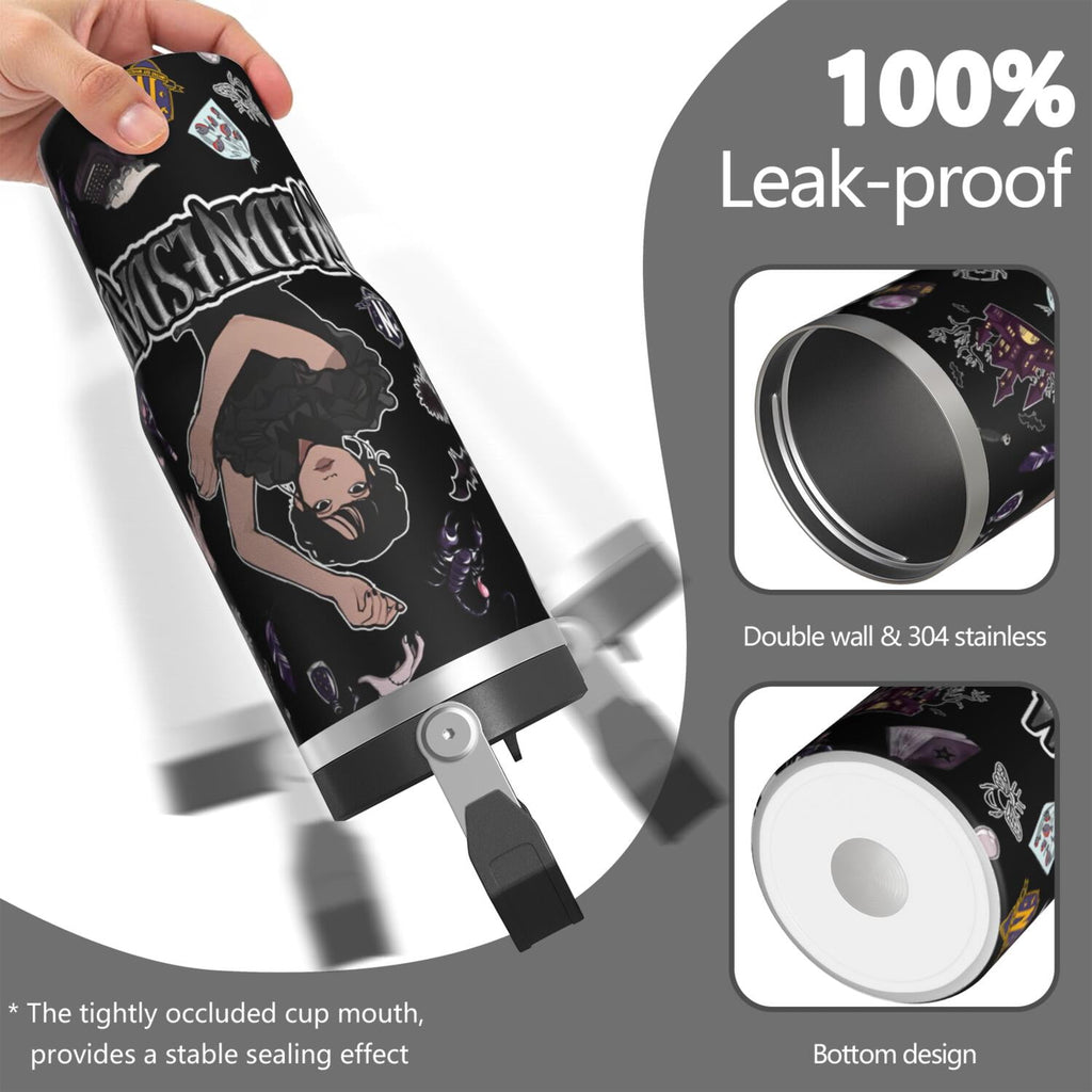 30oz Wednesday Girl Stainless Steel Tumbler with Lid and Straw,Wednesday Stuff Merchandise Spill Proof Travel Cup Double Wall Vacuum Insulated Coffee Mug with Top Handle Black
