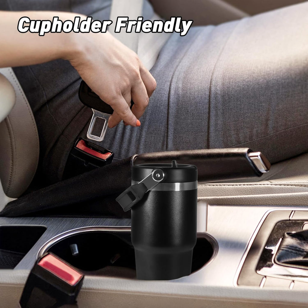 WarmH 20 oz Tumbler with Handle,Insulated Tumbler with Lid and Flip Straw Leak Proof Double Wall Stainless Steel Vacuum Travel Coffee Mug Insulated Water Bottle Thermal Cup, Cupholder Friendly, Black