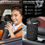 30oz Insulated Leopard Tumbler with Handle,Featuring a Leak-proof 2-in-1 Lid and Straw,a Vacuum-insulated Travel Coffee Mug,Portable Stainless Steel Water Bottle,Suitable for Both Women and Men