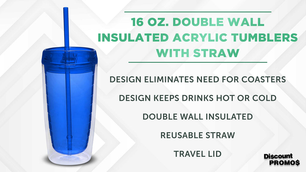 Double Wall Acrylic Tumblers 16 oz. Set of 10, Bulk Pack - BPA Free, Perfect for Iced Coffee, Soda, Other Hot & Cold Beverages - Blue