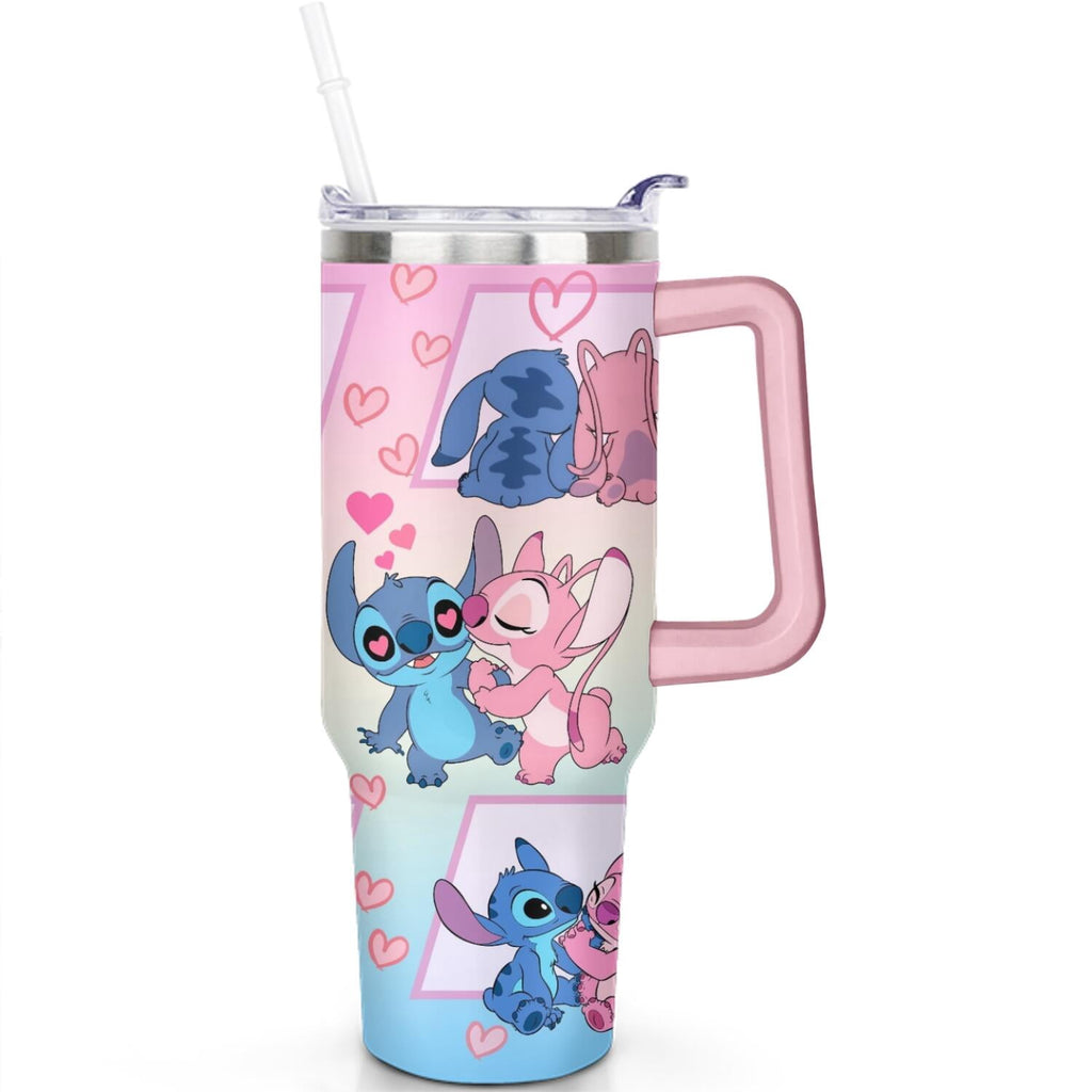 40oz Cartoon Movie Stainless Steel Tumbler with Lid and Straw,Spill Proof Cartoon Travel Cup for Cartoon Lovers Double Wall Vacuum Insulated Coffee Mug with Handle Pink