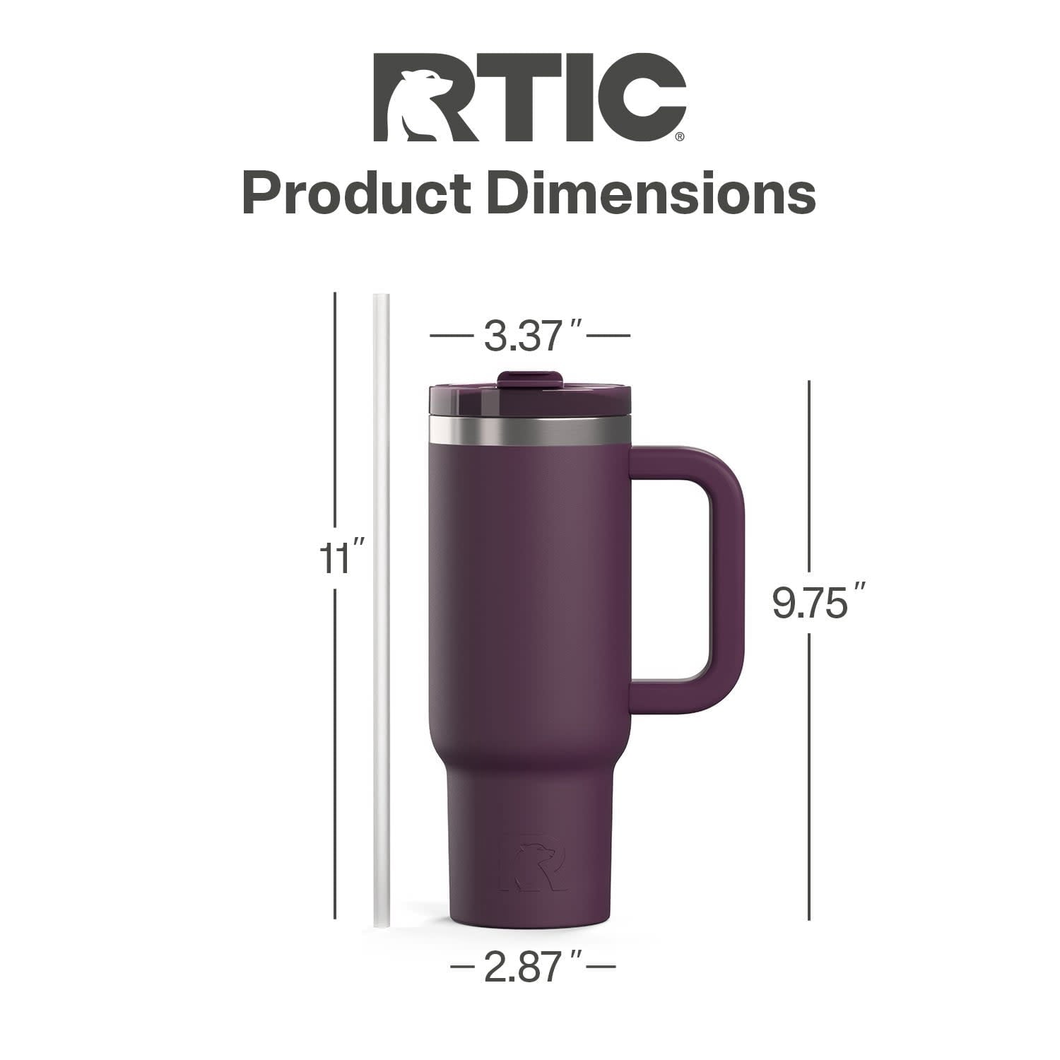 RTIC 30 oz Ceramic Lined Road Trip Tumbler with Handle and Leak-Resistant Straw Lid, Plum