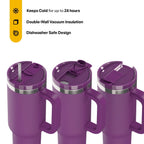 RTIC 40 oz Ceramic Lined Road Trip Tumbler with Handle and Leak-Resistant Straw Lid, Berry Jam