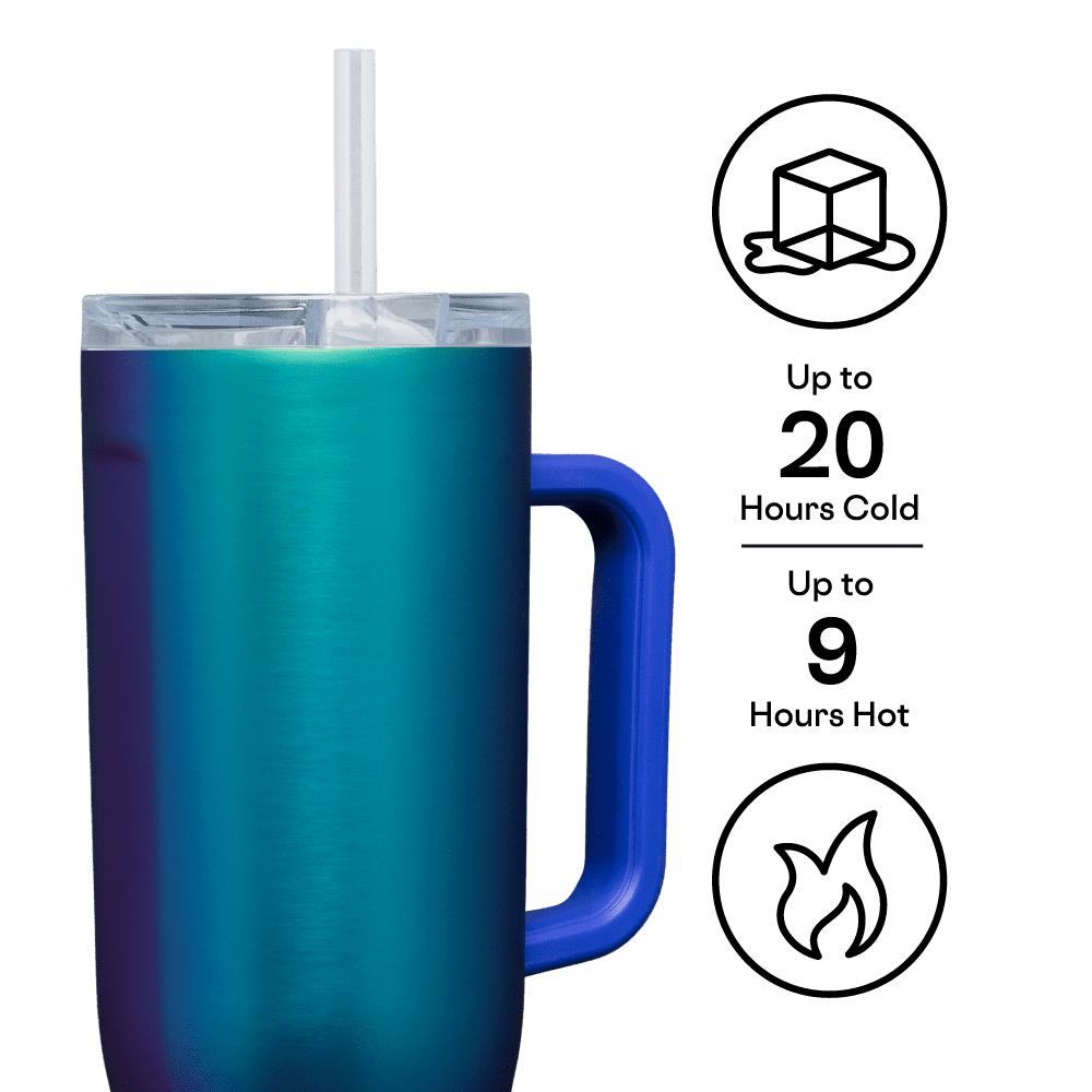 Corkcicle Cruiser Insulated Tumbler with Handle and Straw, Dragonfly, 40 oz – Reusable Water Bottle Keeps Beverages Cold for 20 Hours, Hot for 9 Hours – Cupholder Friendly, Spill Proof Tumbler