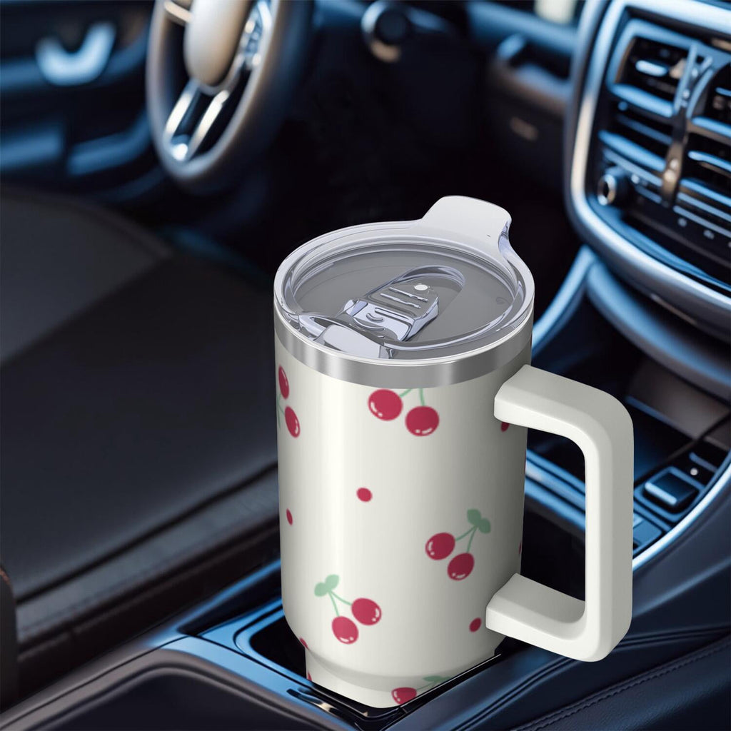 1pc cherry 40oz Tumbler with Straw & Handle - Insulated Stainless Steel Cup | Holiday Gift for Man Women (Christmas, Valentine's, Birthday)