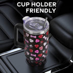 Valentines Day Gifts 40 oz Tumbler with Handle and Straw Lid,Valentine''s Day Gift for Her Women Girlfriend Wife Dog Bones and Candy Hearts Vacuum Insulated Leak Proof Stainless Steel Coffee Cup Mug