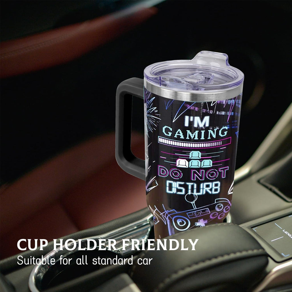 Gamer Gifts, 40 Oz Gaming Tumbler with Handle and Straw Gamer Cup Coffee Mug Tumbler for Men, Cool Gaming Accessories Stuff, Unique Valentines Gifts for Gamers Men Boys Gaming Gifts for Men Teen Boys