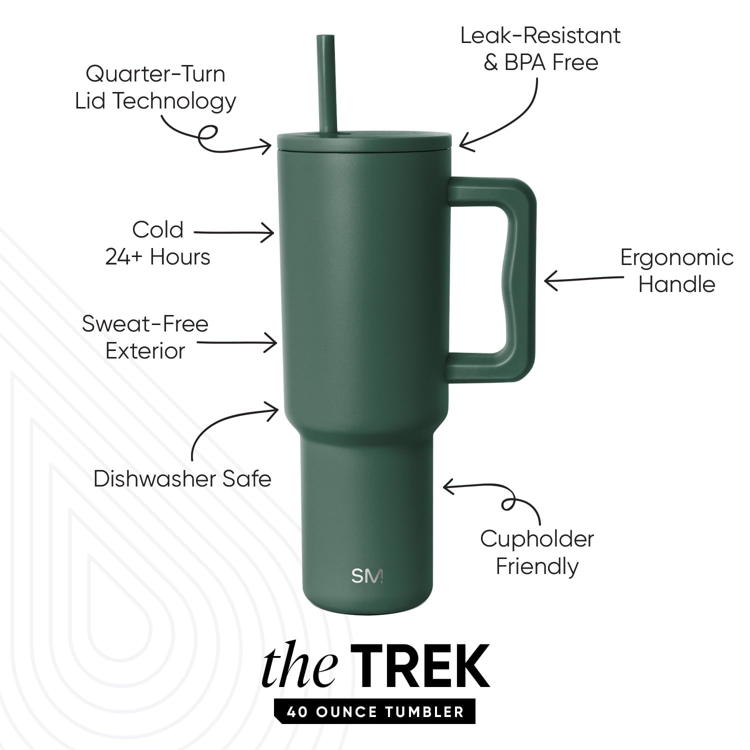 Simple Modern 40 fl oz Insulated Stainless Steel Trek Tumbler with Straw Lid | Forest
