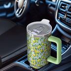 40 oz Lemon Theme Tumbler Spill Proof Lid 40oz Lemon Tumbler with Handle & Straw Double Insulated Travel Coffee Cup Lemon Lover Gifts for Men Women