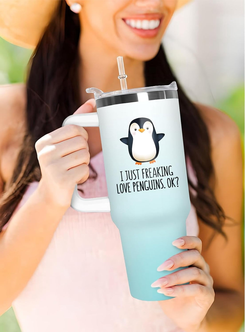 40 oz Penguin Tumbler with Handle Gifts for Penguin Lover 40oz Stainless Steel Travel Cup Mug Water Bottle