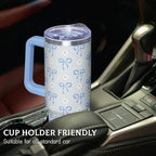 30 Oz Blue Bow Tumbler with Handle and Straw, Insulated Stainless Steel Coffee Travel Cup Mug Water Bottle, Blue Bow Themed Gifts for Women Teen Girl