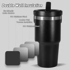 WarmH 20 oz Tumbler with Handle,Insulated Tumbler with Lid and Flip Straw Leak Proof Double Wall Stainless Steel Vacuum Travel Coffee Mug Insulated Water Bottle Thermal Cup, Cupholder Friendly, Black